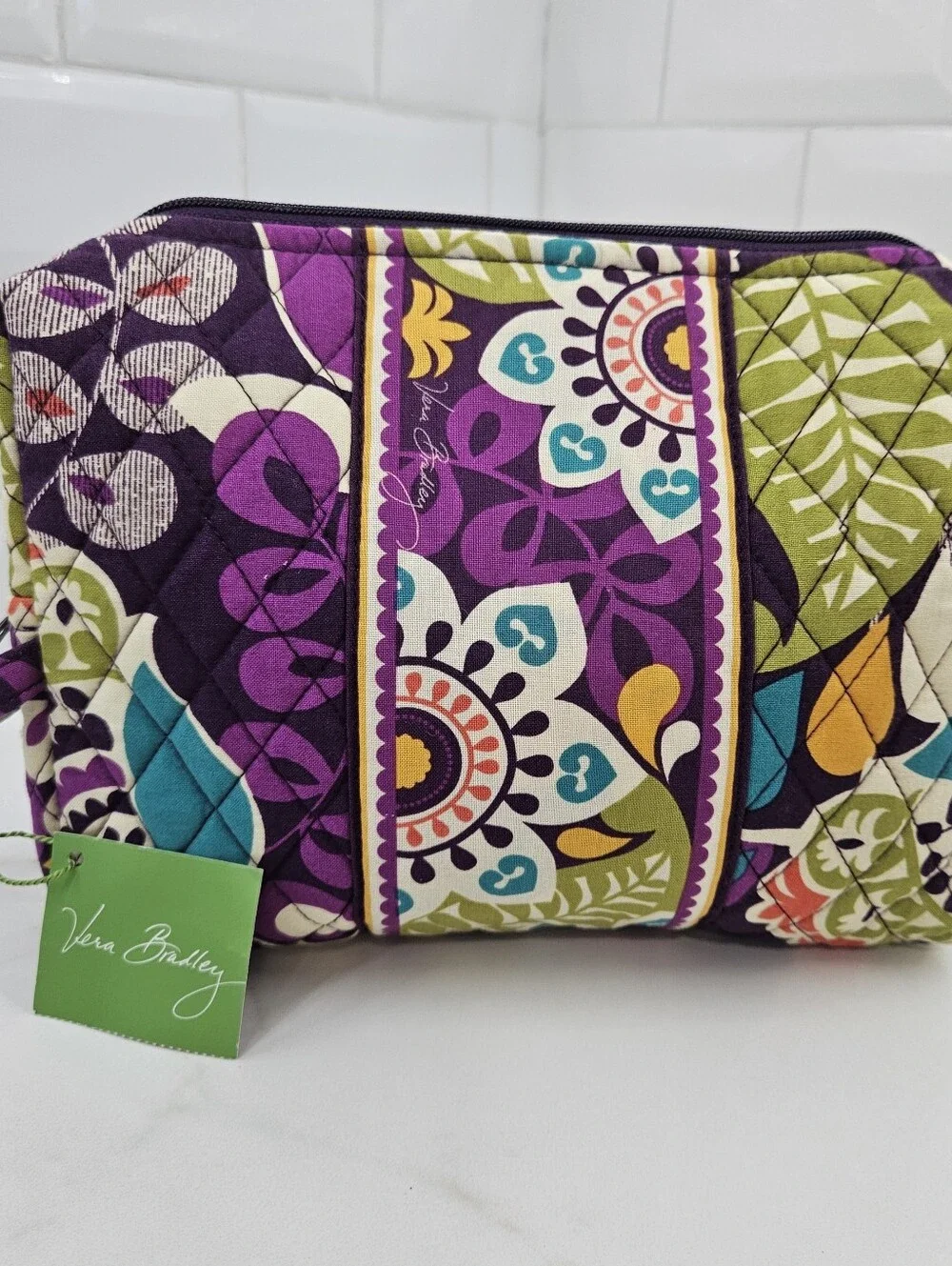 Vera Bradley Plum Crazy Large Cosmetic Bag Purple Paisley Floral 10108-137 NWT